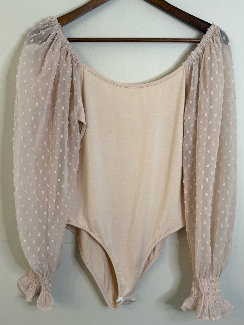 Zeagoo body suit sheer Swiss dot long sleeves SZ M